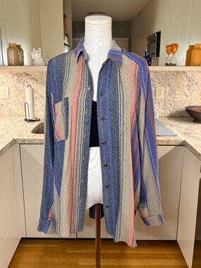 BDG Keanu Eddie Multi Color Striped Button Down Oversized Shirt - S